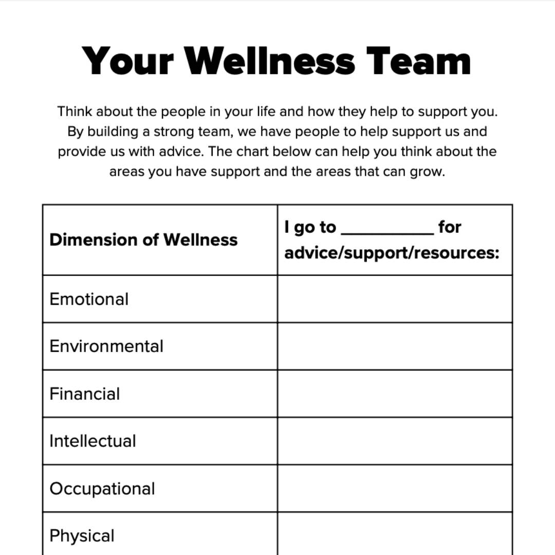 Image of Your Wellness Team activity sheet